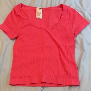 SO Vibrant Pink Ribbed Short Sleeve Top